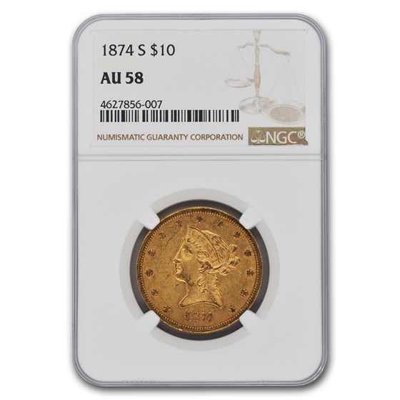 1874-S $10 Liberty Gold Eagle AU-58 NGC 1874-S $10 Liberty Gold Eagle AU-58 NGC