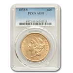 1874-S $20 Liberty Gold Double Eagle AU-53 PCGS