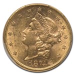 1874-S $20 Liberty Gold Double Eagle AU-58 PCGS
