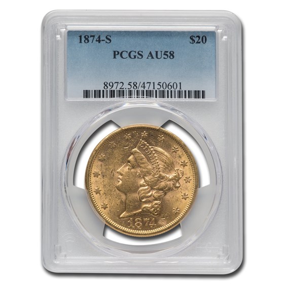 1874-S $20 Liberty Gold Double Eagle AU-58 PCGS 1874-S $20 Liberty Gold Double Eagle AU-58 PCGS