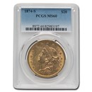 1874-S $20 Liberty Gold Double Eagle MS-60 PCGS