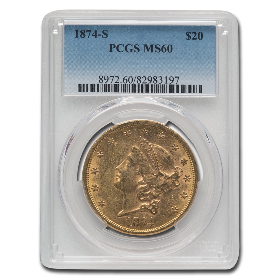 1874-S $20 Liberty Gold Double Eagle MS-60 PCGS