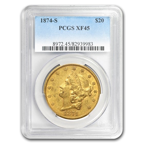 1874-S $20 Liberty Gold Double Eagle XF-45 PCGS 1874-S $20 Liberty Gold Double Eagle XF-45 PCGS