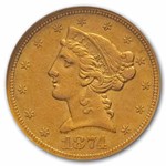 1874-S $5 Liberty Gold Half Eagle AU-53 NGC