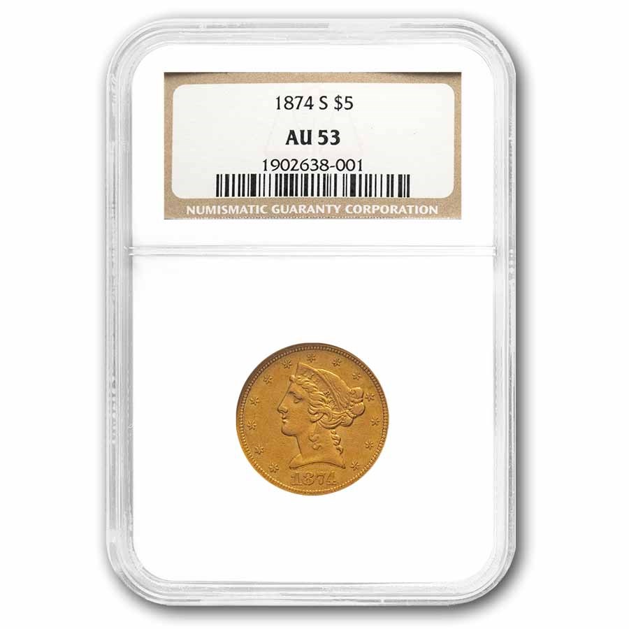 1874-S $5 Liberty Gold Half Eagle AU-53 NGC