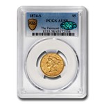 1874-S $5 Liberty Gold Half Eagle AU-58 PCGS CAC