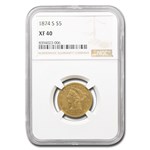 1874-S $5 Liberty Gold Half Eagle XF-40 NGC
