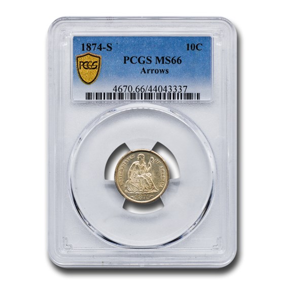 1874-S Liberty Seated Dime MS-66 PCGS (Arrows) 1874-S Liberty Seated Dime MS-66 PCGS (Arrows)
