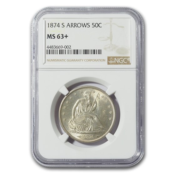 1874-S Liberty Seated Half Dollar MS-63+ NGC (w/Arrows) 1874-S Liberty Seated Half Dollar MS-63+ NGC (w/Arrows)