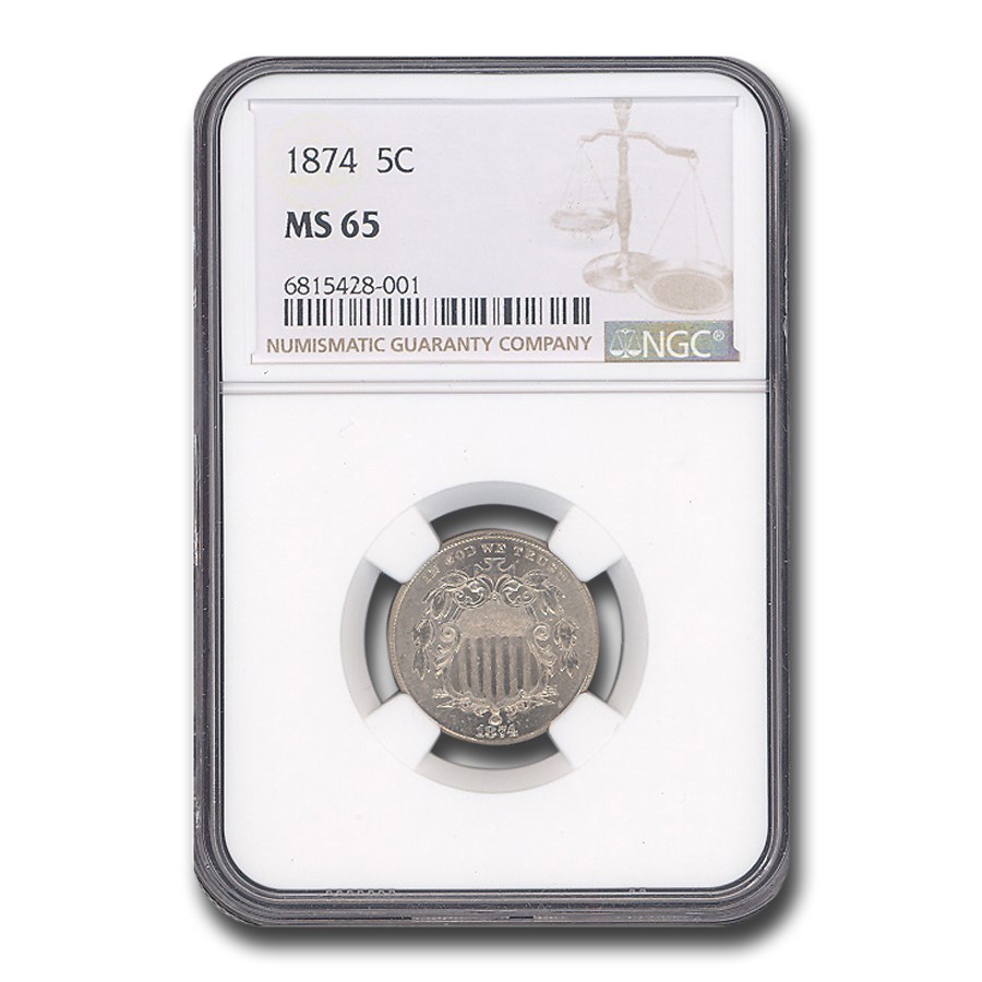 1874 Shield Nickel MS-65 NGC
