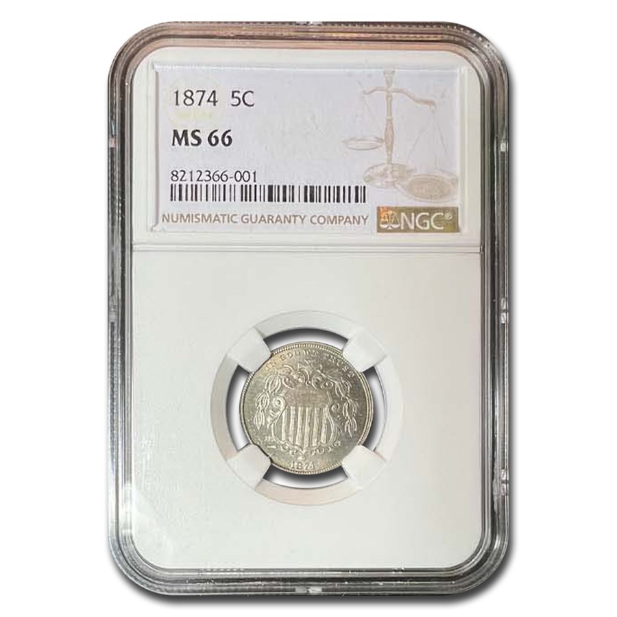 1874 Shield Nickel MS-66 NGC
