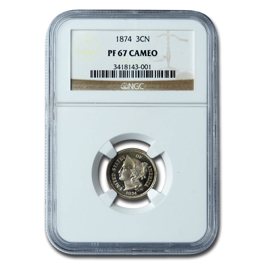1874 Three Cent Nickel PF-67 Cameo NGC