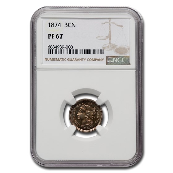 1874 Three Cent Nickel PF-67 NGC 1874 Three Cent Nickel PF-67 NGC