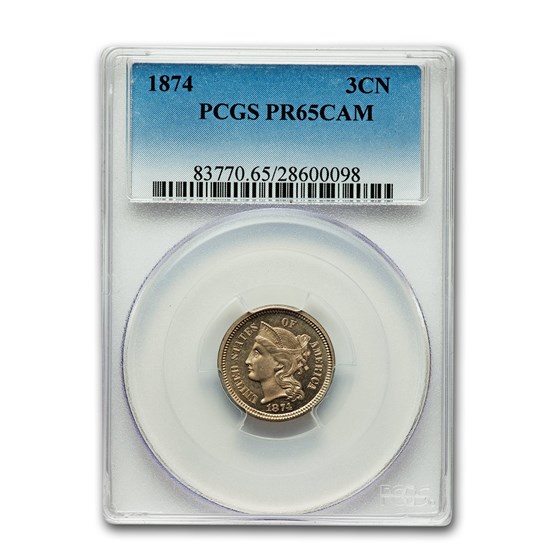 1874 Three Cent Nickel PR-65 Cameo PCGS 1874 Three Cent Nickel PR-65 Cameo PCGS