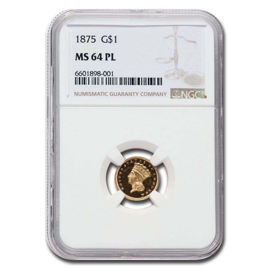 1875 $1 Indian Head Gold MS-64 NGC (PL)