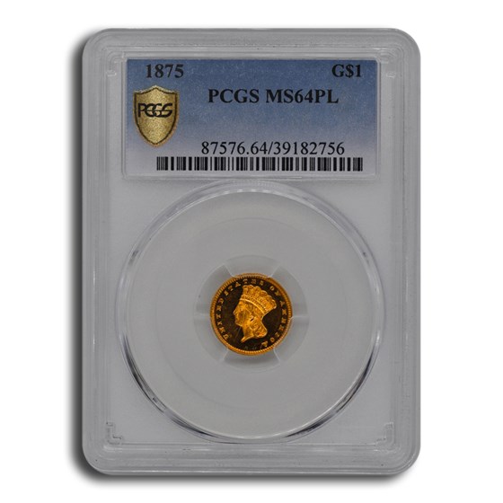 1875 $1 Indian Head Gold MS-64 PCGS (PL)