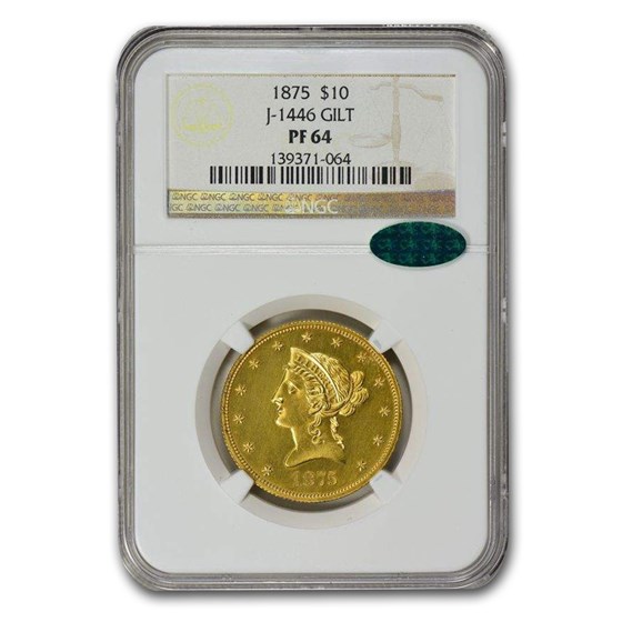 1875 $10 Liberty Gold Eagle Pattern PF-64 NGC CAC (J-1446 GILT) 1875 $10 Liberty Gold Eagle Pattern PF-64 NGC CAC (J-1446 GILT)