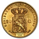 1875-1889 Netherlands Gold 10 Gulden Willem III AU