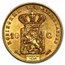 1875-1889 Netherlands Gold 10 Gulden Willem III AU