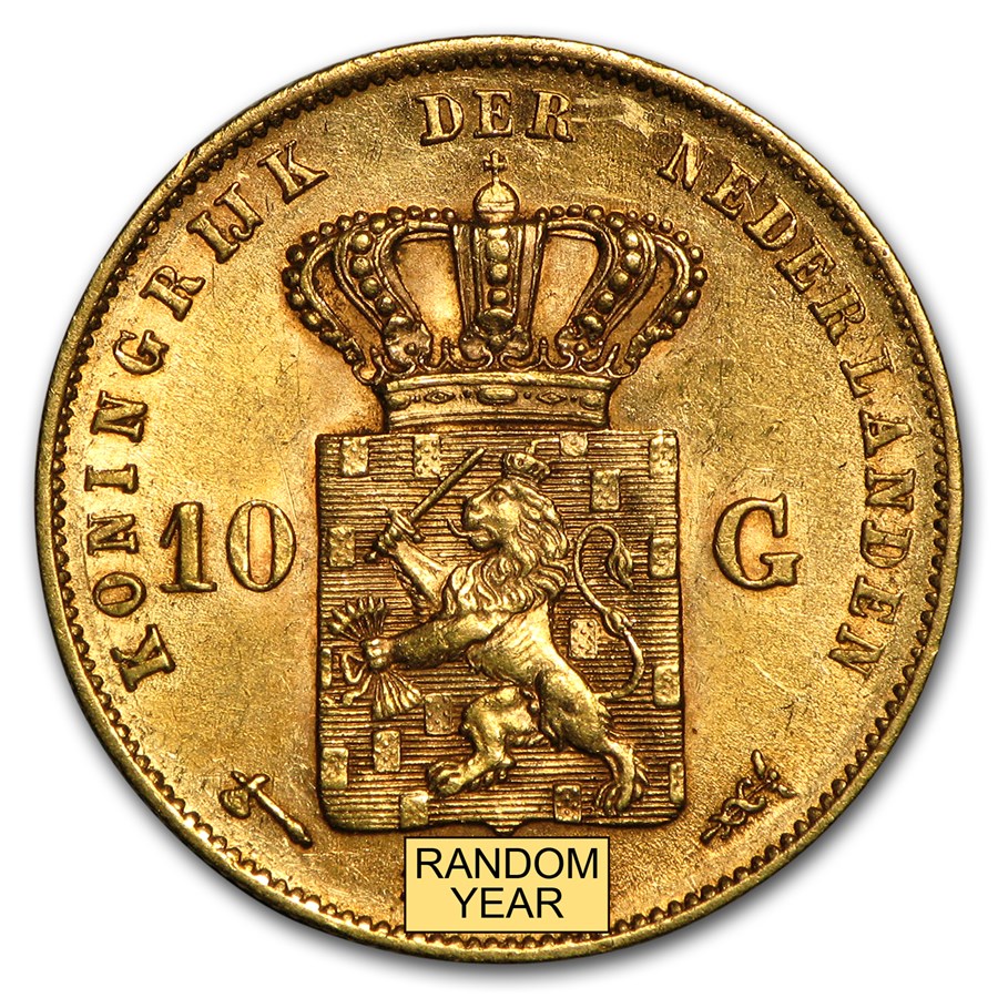 1875-1889 Netherlands Gold 10 Gulden Willem III AU