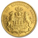 1875-1913 Germany Gold 20 Marks Hamburg BU