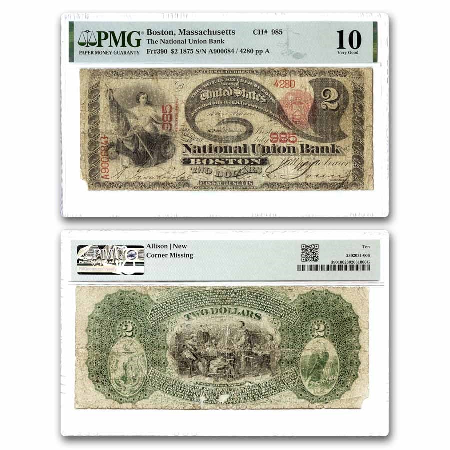 1875 $2.00 "Lazy Deuce" Boston, MA VG-10 PMG (Fr#390) CH#985