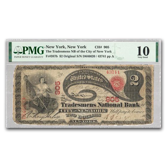 1875 $2.00 New York, New York VG-10 PMG (Fr#387B) CH#905