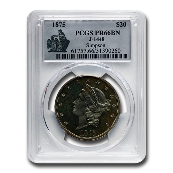 1875 $20 Liberty Double Eagle Pattern PR-66 PCGS (BN, J-1448) 1875 $20 Liberty Double Eagle Pattern PR-66 PCGS (BN, J-1448)