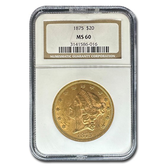 1875 $20 Liberty Gold Double Eagle MS-60 NGC