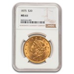 1875 $20 Liberty Gold Double Eagle MS-61 NGC