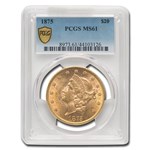 1875 $20 Liberty Gold Double Eagle MS-61 PCGS