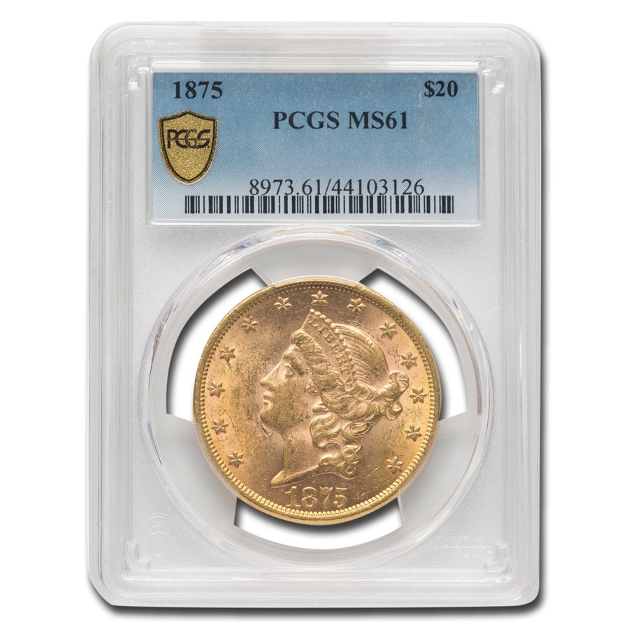 1875 $20 Liberty Gold Double Eagle MS-61 PCGS