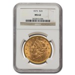 1875 $20 Liberty Gold Double Eagle MS-62 NGC