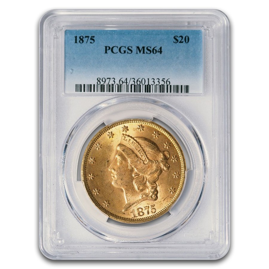 1875 $20 Liberty Gold Double Eagle MS-64 PCGS