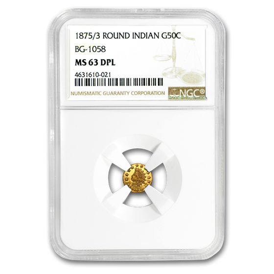 1875/3 Indian Round 50 Cent Gold MS-63 DPL NGC (BG-1058) 1875/3 Indian Round 50 Cent Gold MS-63 DPL NGC (BG-1058)
