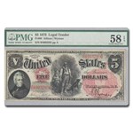 1875 $5.00 Legal Tender Woodchopper AU-58 EPQ PMG (Fr#68)
