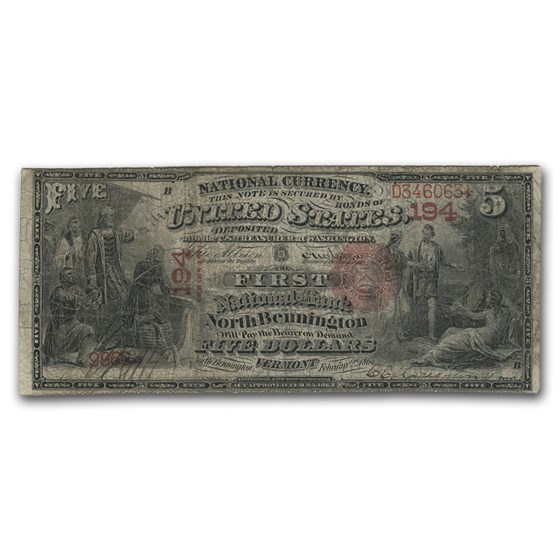 1875 $5.00 North Bennington, VT Very Good (CH#194) 1875 $5.00 North Bennington, VT Very Good (CH#194)