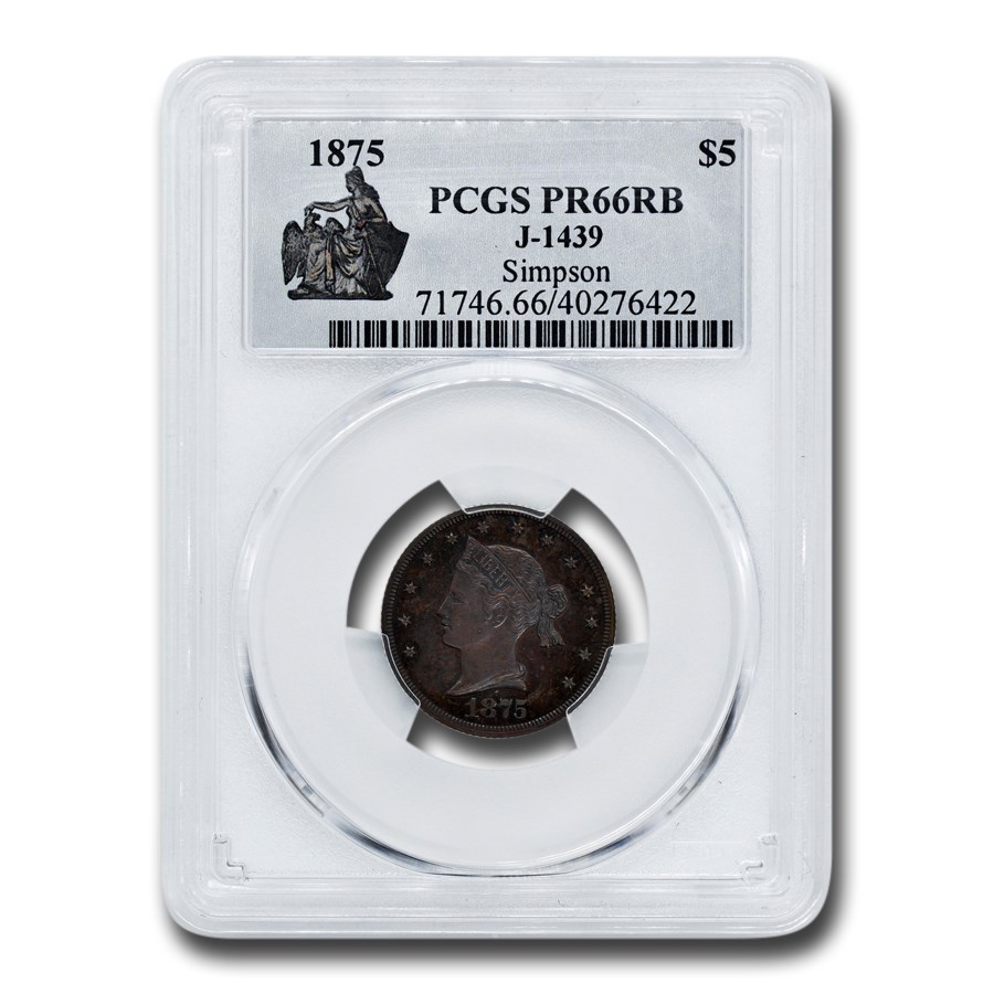 1875 $5.00 Pattern Half Eagle PR-66 PCGS (Red/Brown J-1439)