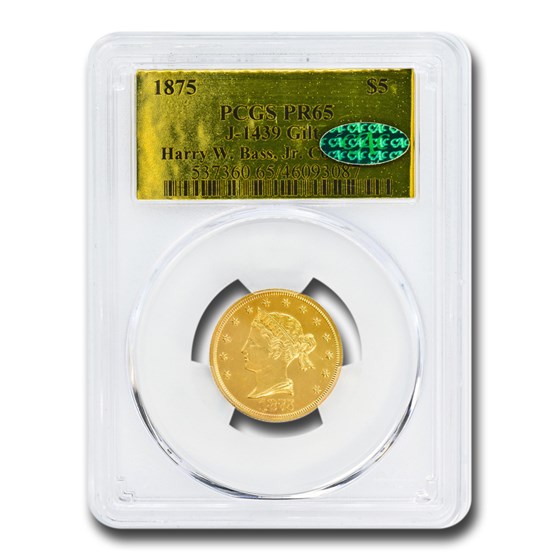 1875 $5 Pattern Half Eagle PR-65 PCGS CAC (J-1439 GILT, Bass Jr.) 1875 $5 Pattern Half Eagle PR-65 PCGS CAC (J-1439 GILT, Bass Jr.)