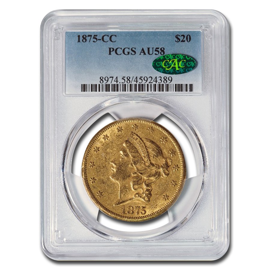1875-CC $20 Liberty Gold Double Eagle AU-58 PCGS CAC