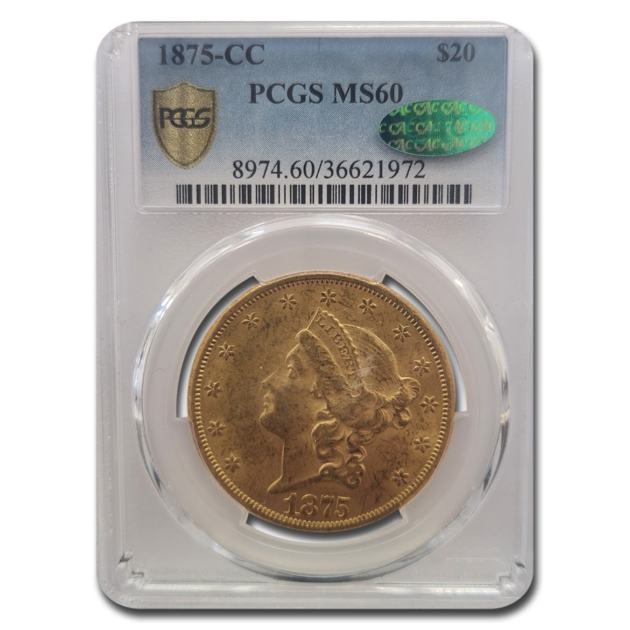1875-CC $20 Liberty Gold Double Eagle MS-60 PCGS CAC