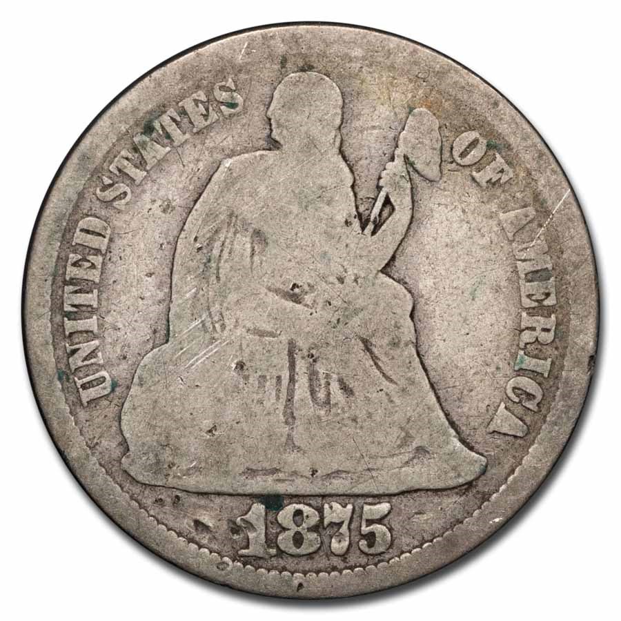 1875-CC Liberty Seated Dime Above Bow AG