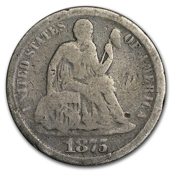 1875-CC Liberty Seated Dime Above Bow Good 1875-CC Liberty Seated Dime Above Bow Good