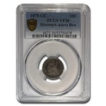 1875-CC Liberty Seated Dime Above Bow VF-30 PCGS