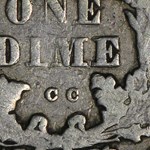 1875-CC Liberty Seated Dime CC Above Bow Fine