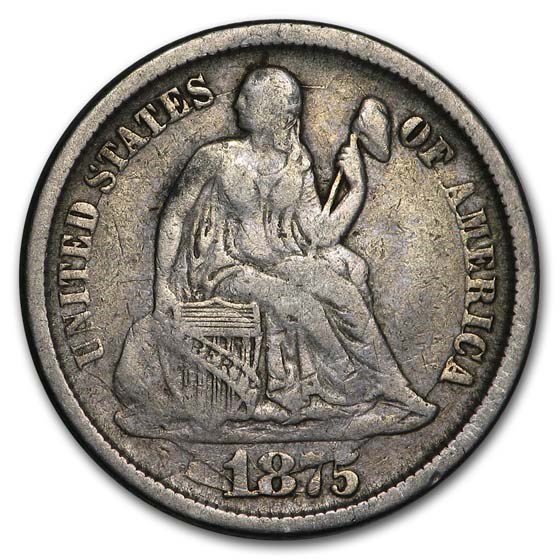 1875-CC Liberty Seated Dime CC Above Bow Fine