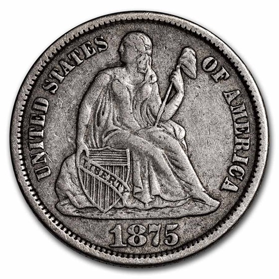 1875-CC Liberty Seated Dime CC Above Bow XF 1875-CC Liberty Seated Dime CC Above Bow XF