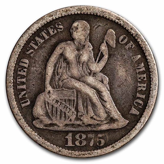 1875-CC Liberty Seated Dime CC Below Bow VF 1875-CC Liberty Seated Dime CC Below Bow VF