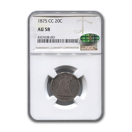 1875-CC Twenty Cent Piece AU-58 NGC CAC 1875-CC Twenty Cent Piece AU-58 NGC CAC