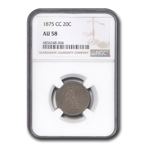 1875-CC Twenty Cent Piece AU-58 NGC 1875-CC Twenty Cent Piece AU-58 NGC